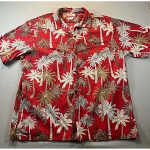RJC Mens 3XL Hawaiian Shirt Red Palm Tree Tropical Made In Hawaii USA